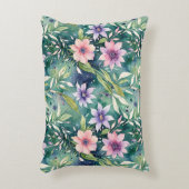 桃、ラベンダーおよびティール(緑がかった色)モダンフローラ アクセントクッション (正面(垂直))