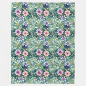 桃、ラベンダーおよびティール（緑がかった色）モダンフローラ フリースブランケット (正面)