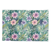 桃、ラベンダーおよびティール(緑がかった色)モダンフローラ 枕カバー (裏面)