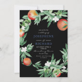 桃、水彩デザイン、深夜黒 招待状 (正面)