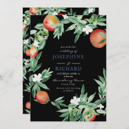 桃、水彩デザイン、深夜黒 招待状