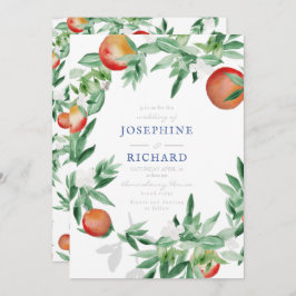 桃、水彩デザイン、結婚式の招待 招待状