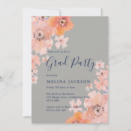 桃・海軍水彩フローラ卒業パーティー 招待状 (正面)