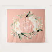 桃+緑Mr. & Mrs.水色フローラ結婚ズ タペストリー (正面(横))