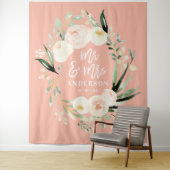 桃+緑Mr. & Mrs.水色フローラ結婚ズ タペストリー (インサイチュ)