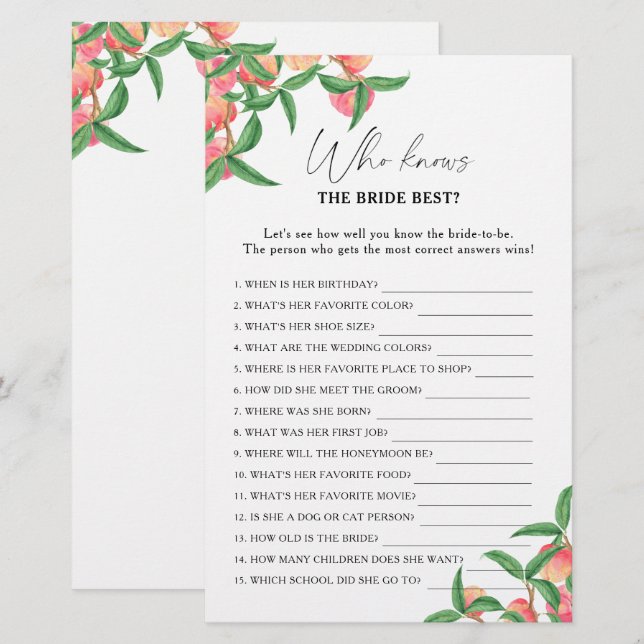 桃 – 誰が花嫁のゲームを知っ最高のている (正面/裏面)