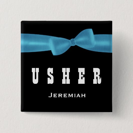 案内係の結婚式の名前をカスタムするV02Rの青 缶バッジ (正面)