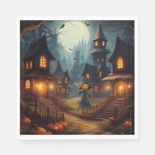 案山子のある不気味なハロウィンの村 スタンダードランチョンナプキン (正面)