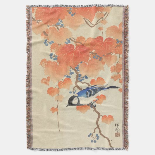桐の木に青い鳥 スローブランケット (正面縦)