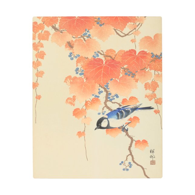 桐の木に青い鳥 メタルプリント (正面)