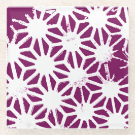 桑と白の幾何学模様 ガラスコースター