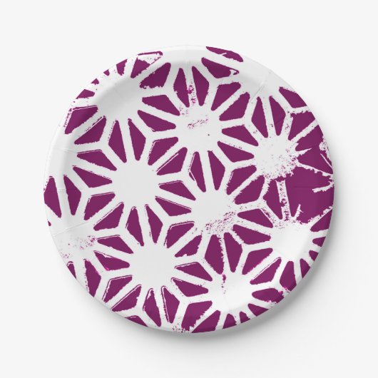桑と白の幾何学模様 ペーパープレート (正面)