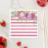 桑のフローラドストライプリームブライダルシャワー スタンダードランチョンナプキン (インサイチュ)