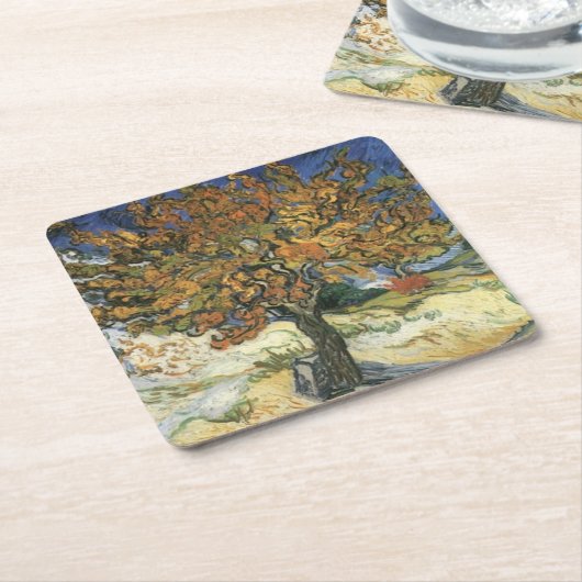 桑の木バイファンゴッホ スクエアペーパーコースター (アングル)