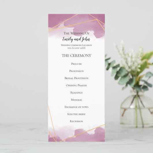 桑の水色金ゴールド幾何線結婚の プログラム (スタンド正面)