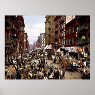 桑の通りNYC circa 1900カンバスプリント ポスター