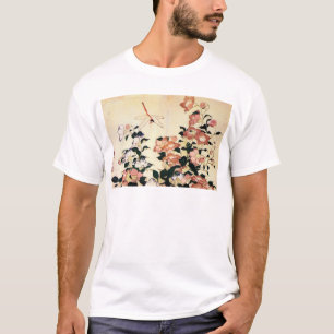 桔梗・北斎・ベルフラワーとトンボ、北斎、浮世絵 Tシャツ