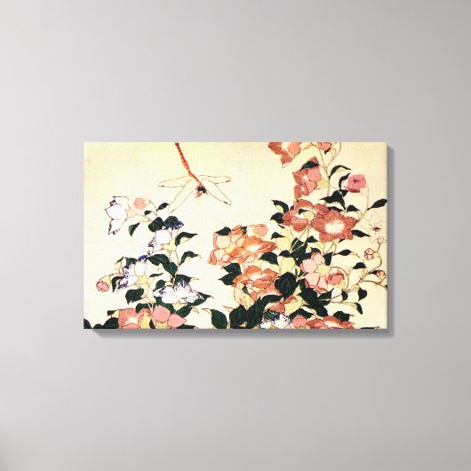 桔梗・北斎・ベルフラワー・トンボ・北斎・浮世絵 キャンバスプリント (正面)