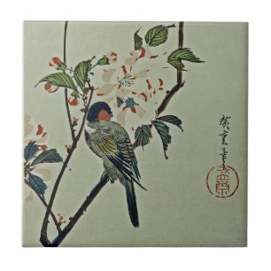 桜および小さい鳥 タイル