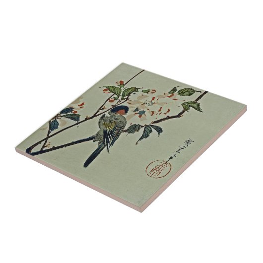 桜および小さい鳥 タイル (側面)