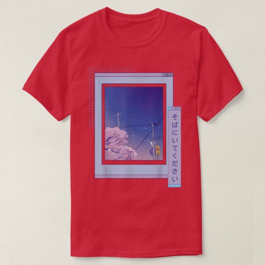 桜かわいいアニメ日本のVAPORWAVEナイトシティT- Tシャツ (デザイン正面)