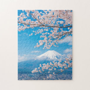 桜が付いている富士山の眺め ジグソーパズル