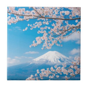 桜が付いている富士山の眺め タイル