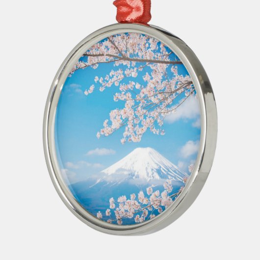 桜が付いている富士山の眺め メタルオーナメント (左)