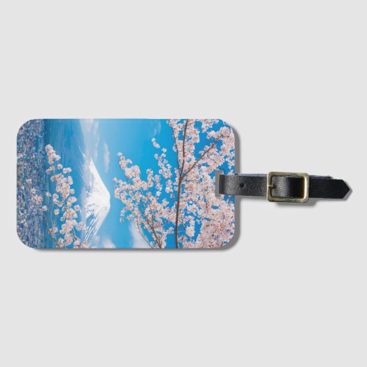 桜が付いている富士山の眺め ラゲッジタグ (正面横)