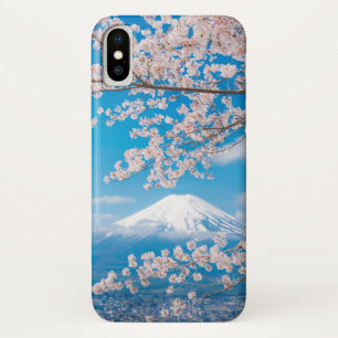 桜が付いている富士山の眺め iPhone X ケース