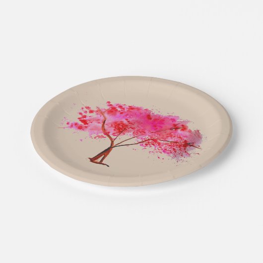 桜が付いている日本のなテーマのディナー・パーティ ペーパープレート (アングル)