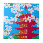 桜が付いている日本のな寺院 タイル (正面)