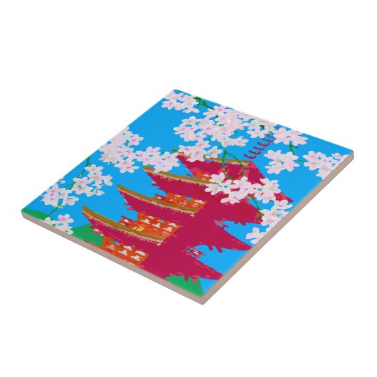 桜が付いている日本のな寺院 タイル (側面)