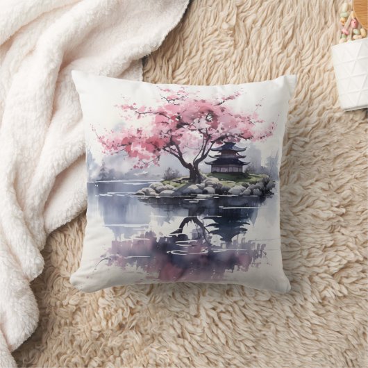 桜が湖に咲く クッション (ブランケット)