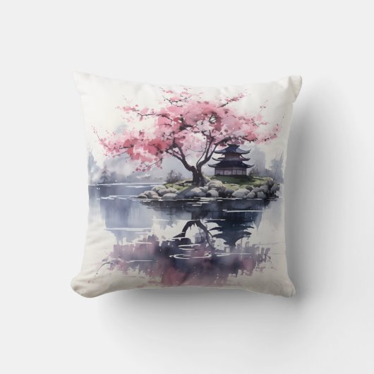 桜が湖に咲く クッション (正面)