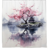 桜が湖に咲く シャワーカーテン (正面)