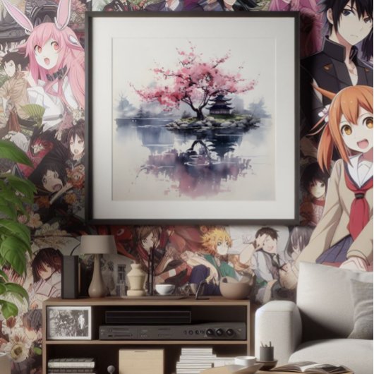 桜が湖に咲く フォトプリント           