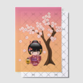 桜こけし人形かわいい芸者ガールオレンジインサート ベラム紙招待状 (オフセット (招待状))