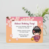 桜こけし人形かわいい芸者バースデーパーティー 招待状 (スタンド正面)