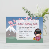 桜こけし人形かわいい芸者バースデーパーティー 招待状 (スタンド正面)