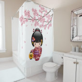 桜こけし人形芸者ガールさくらんぼ花 シャワーカーテン (インサイチュ)