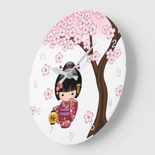 桜こけし人形 – かわいい日本の芸者ガールラ ラージ壁時計 (傾斜)