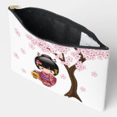 桜こけし人形 – かわいい日本の芸者ガール アクセサリーポーチ (見開き)