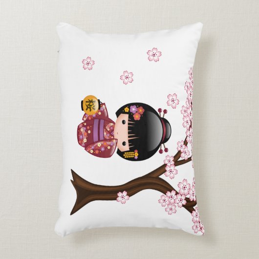 桜こけし人形 – かわいい日本の芸者ガール アクセントクッション (正面(垂直))