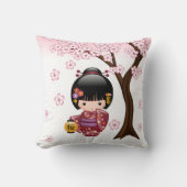 桜こけし人形 – かわいい日本の芸者ガール クッション (正面)