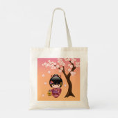 桜こけし人形 – かわいい日本の芸者ガール トートバッグ (裏面)