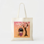 桜こけし人形 – かわいい日本の芸者ガール トートバッグ (正面)