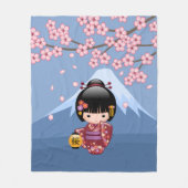桜こけし人形 – かわいい日本の芸者ガール フリースブランケット (正面)