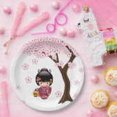桜こけし人形 – かわいい日本の芸者ガール ペーパープレート (パーティー)