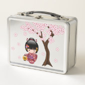 桜こけし人形 – かわいい日本の芸者ガール メタルランチボックス (正面)